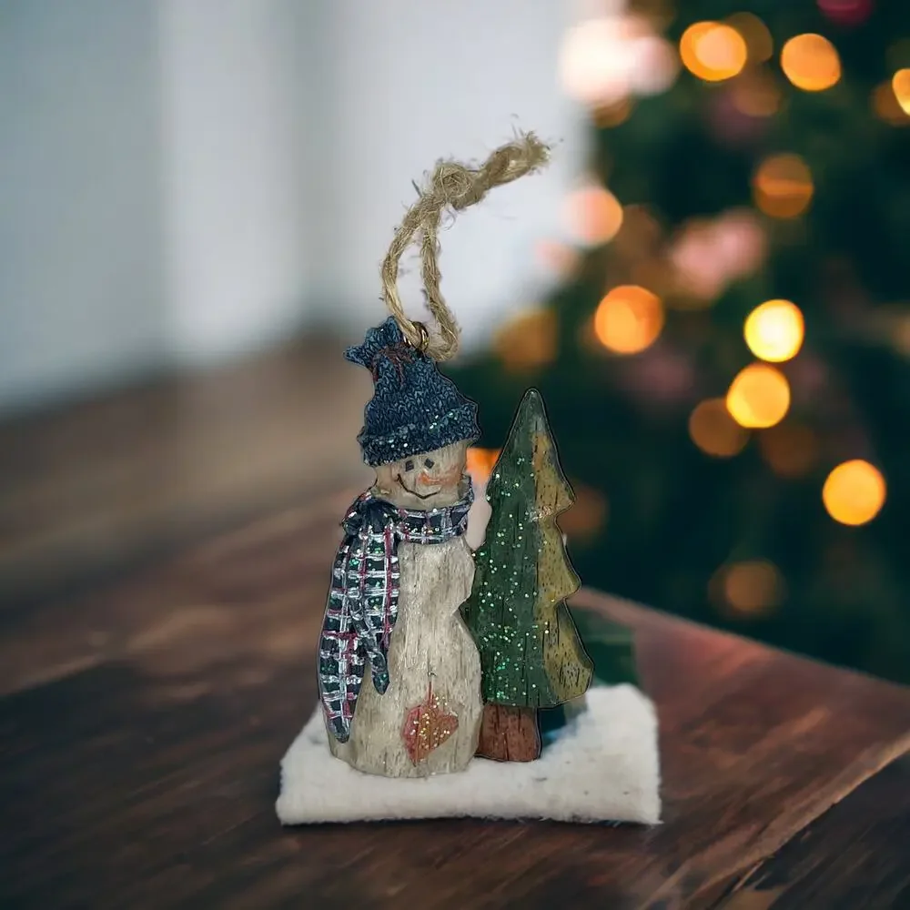 Rustic Country Snowman with Tree Ornament Christmas Ornament Country Christmas